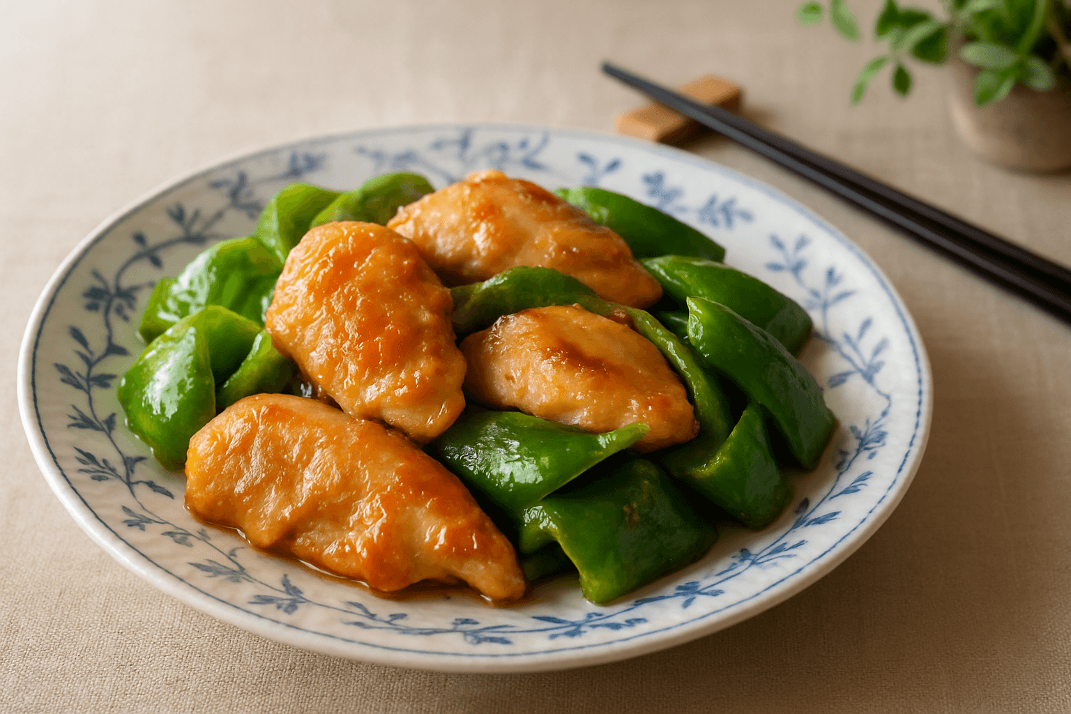 ジューシーなささみとピーマンの甘辛炒め