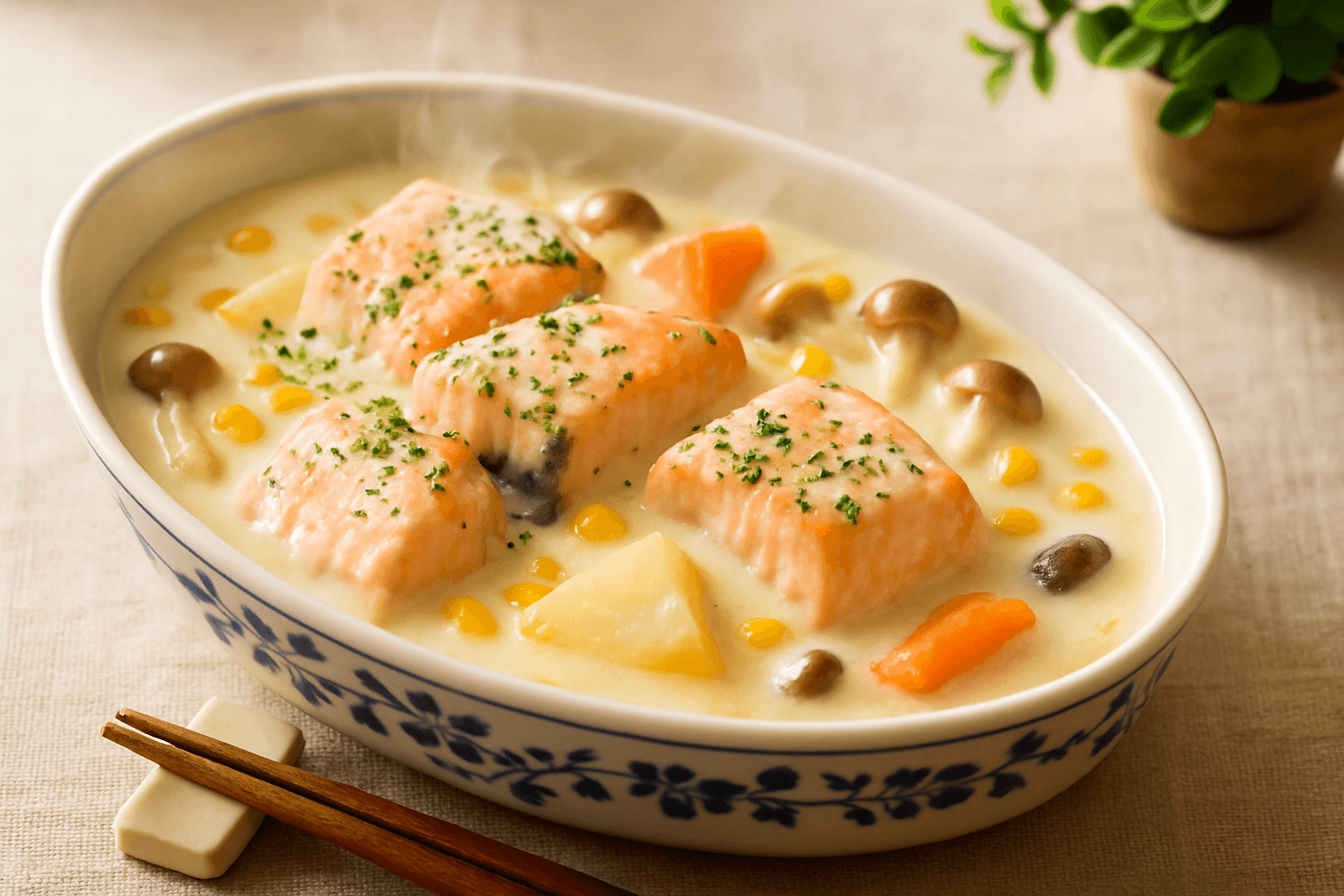 とろけるチーズが決め手！鮭と野菜のクリーム煮