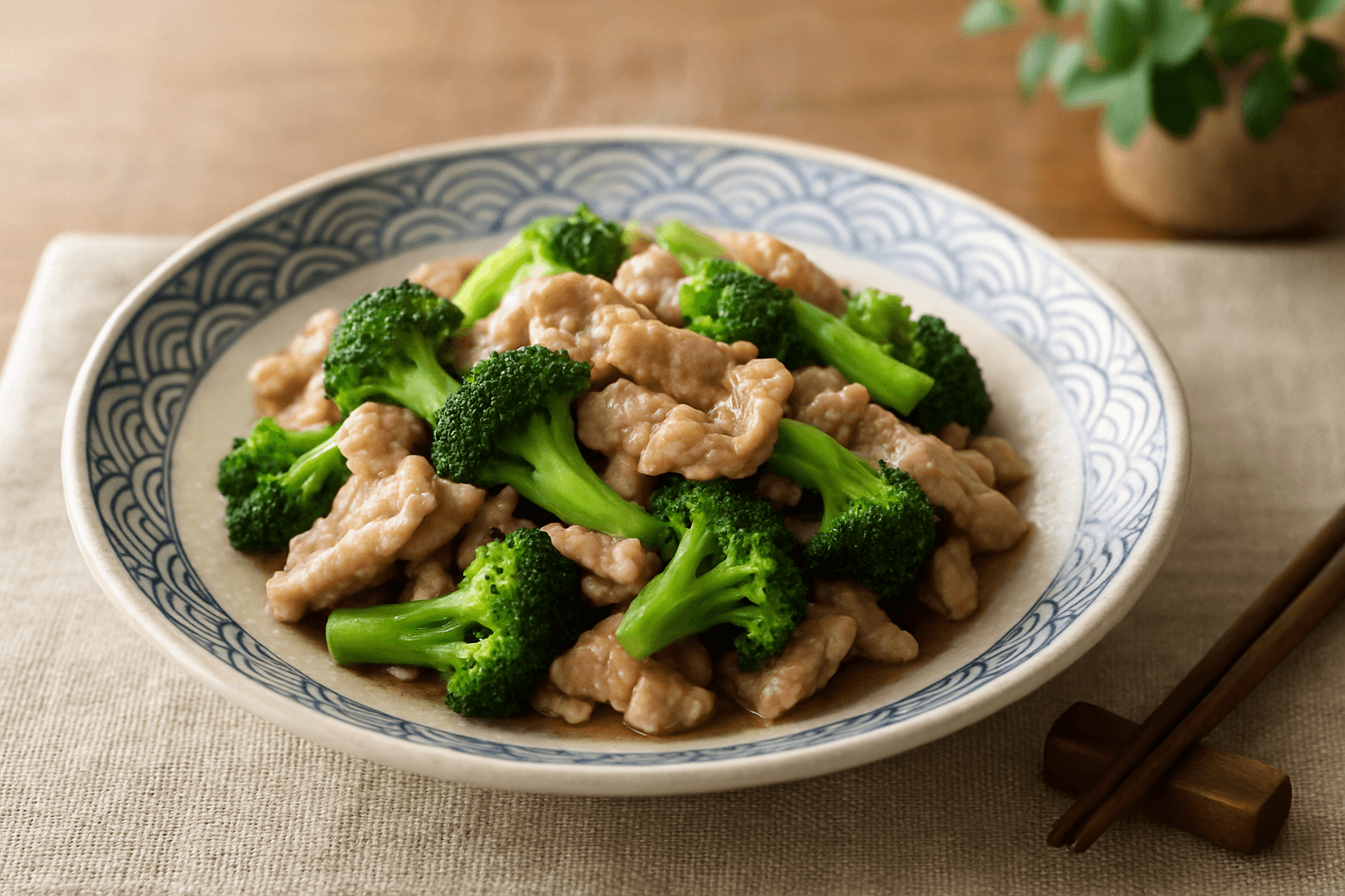 香ばしく彩り豊かな豚とブロッコリーの炒め物