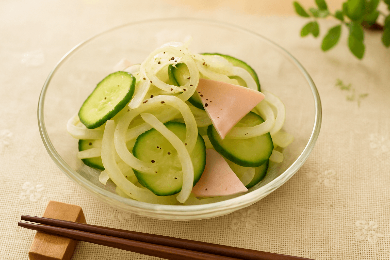 Cucumber, Onion, and Ham Marinated Salad finished dish