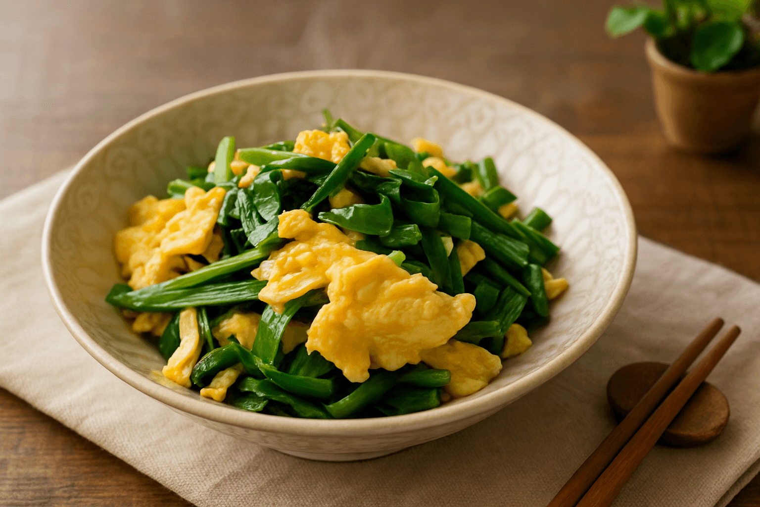 ふわっと香るにらと卵の和風炒め