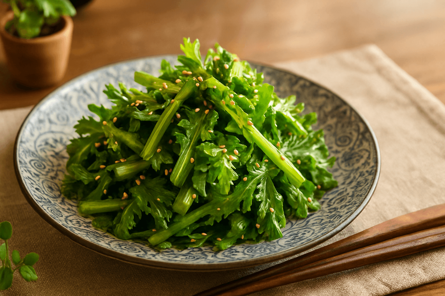 Crispy Edible Chrysanthemum Greens Salad with Sesame