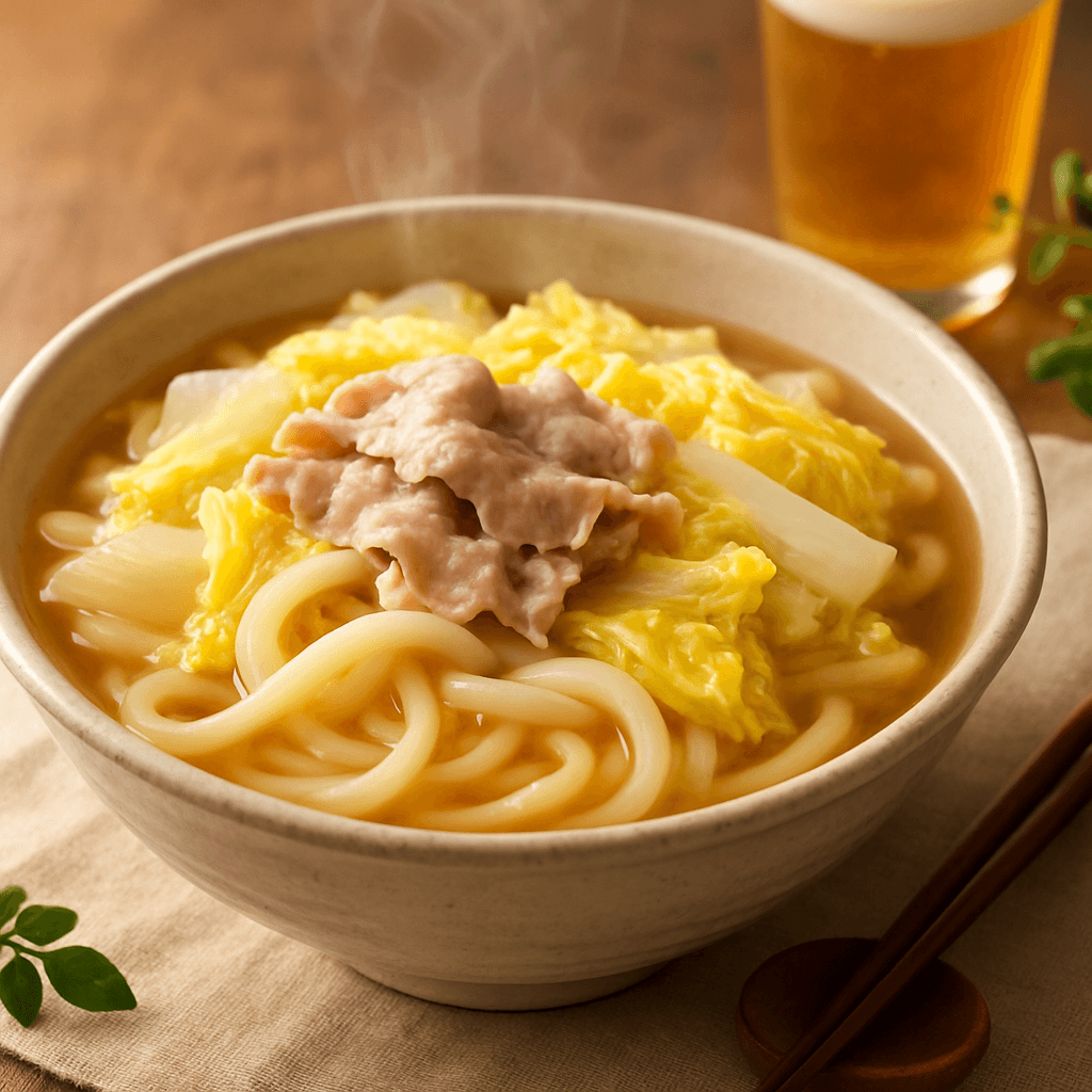 白菜がとろける豚うどんスープ