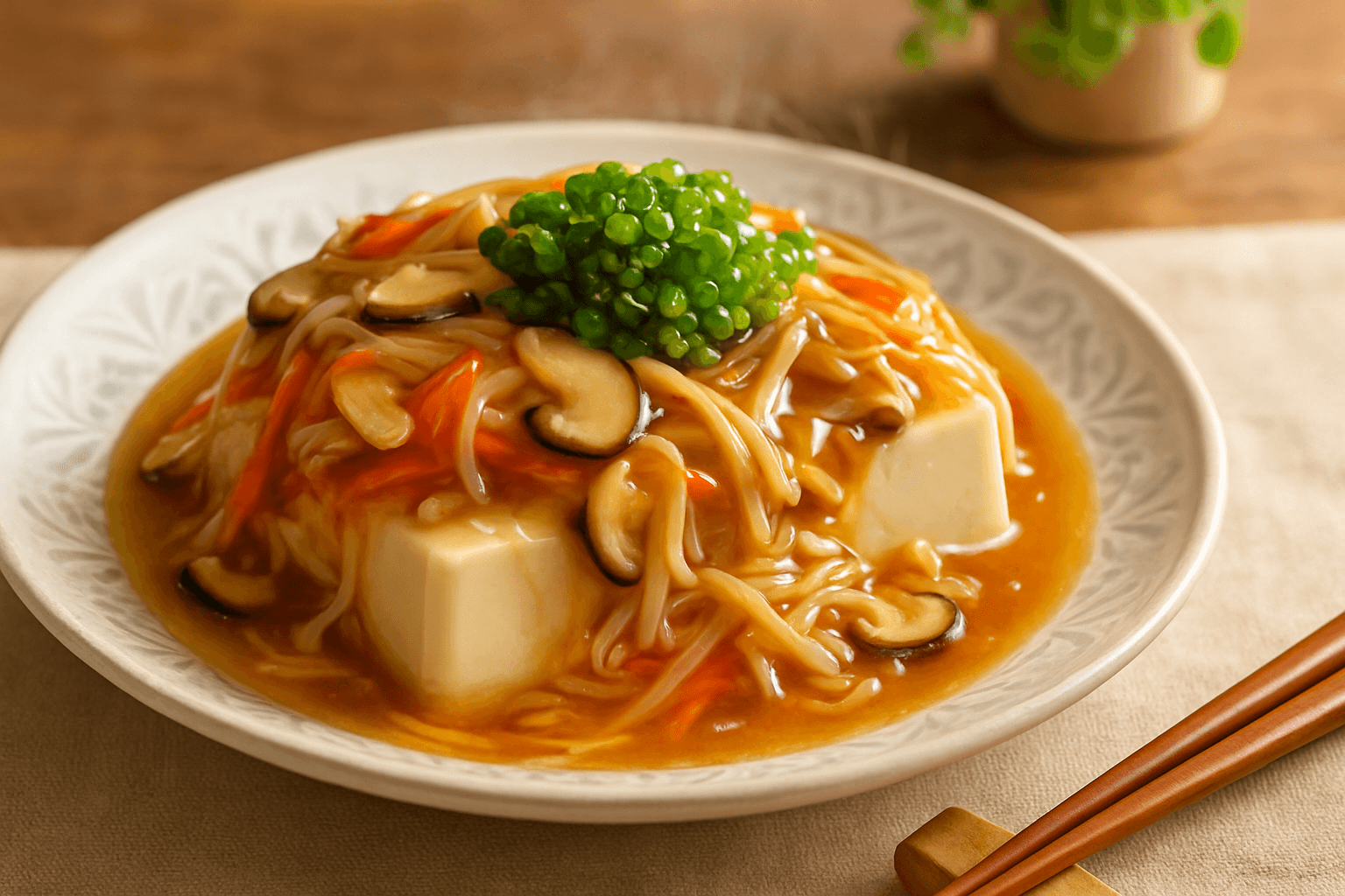 Japanese Sauce Tofu (Ankake Tofu) finished dish