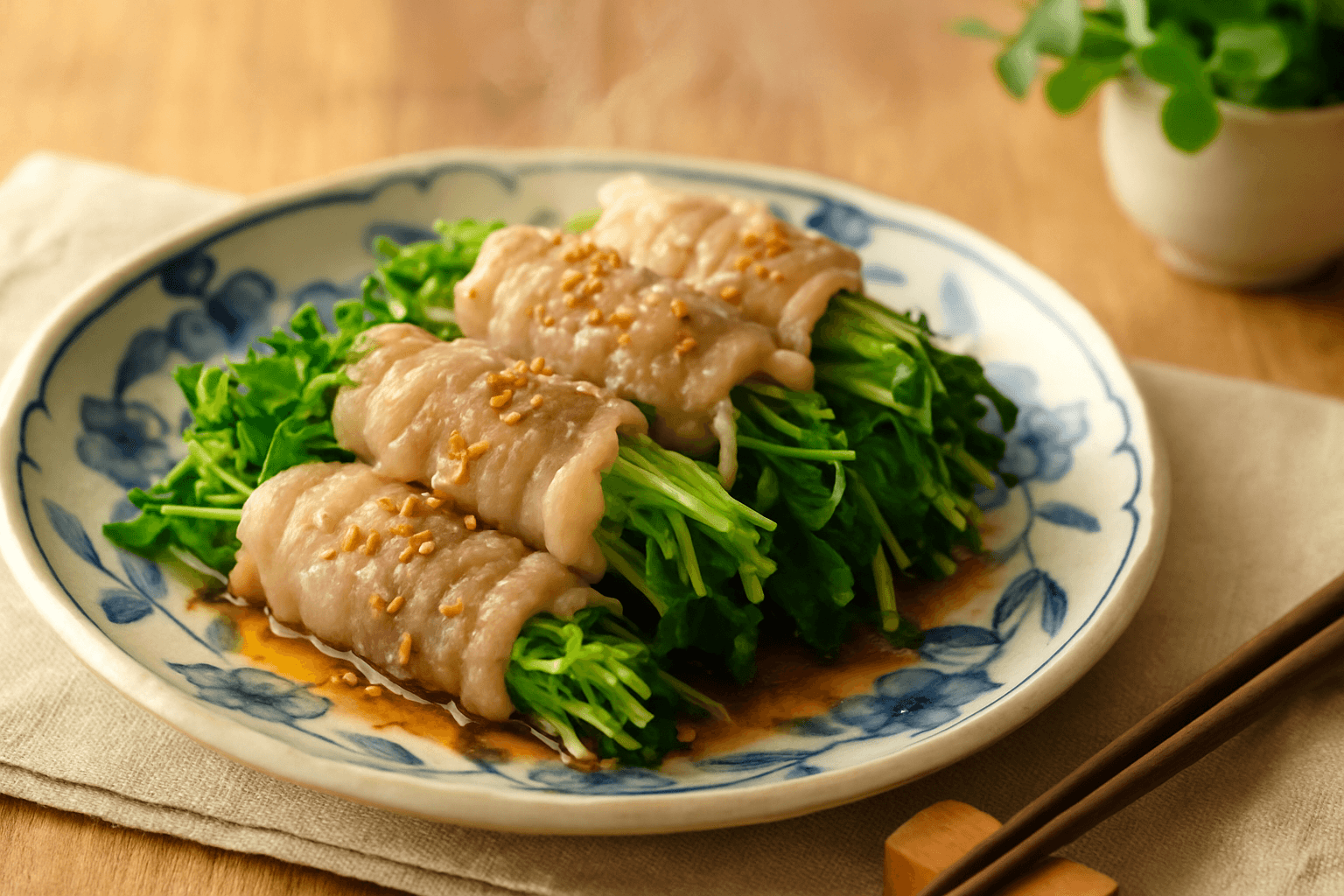 旨味凝縮！豆苗と豚の簡単巻き物