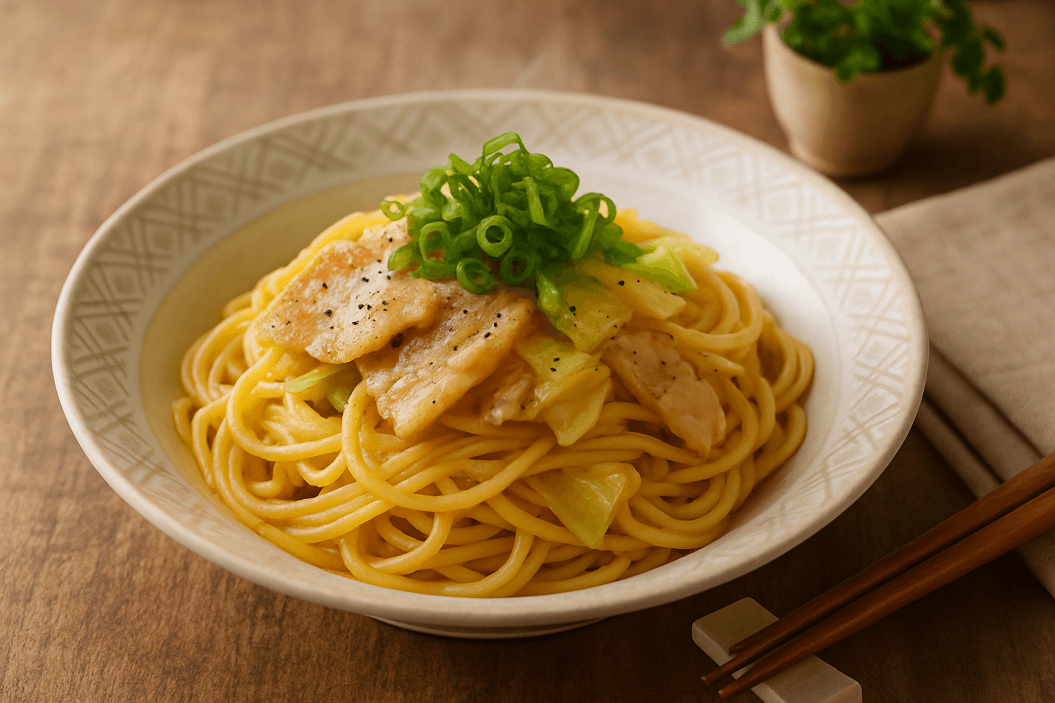 豚バラとキャベツのパスタ鍋の完成写真