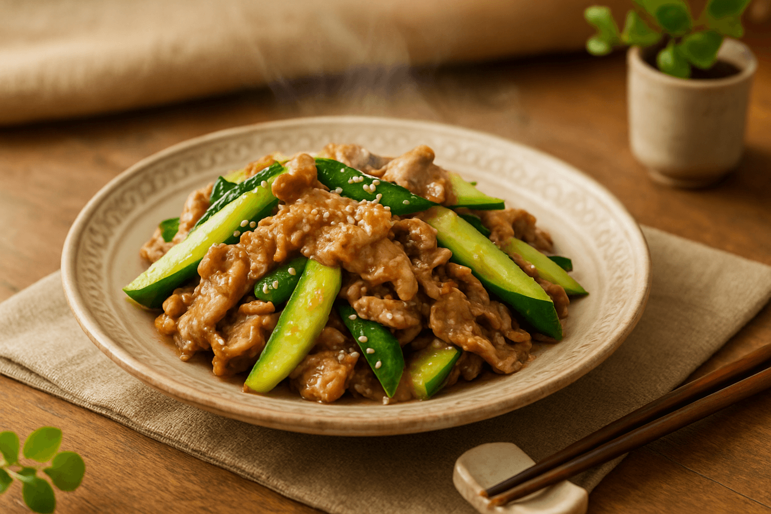 きゅうりと豚肉の香ばし炒め