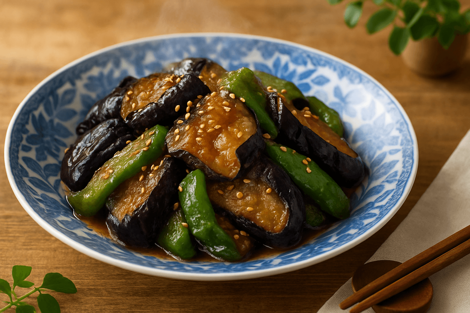 Eggplant and Bell Pepper Miso Stir-fry finished dish