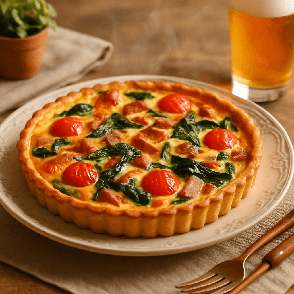 彩り豊かなベーコンほうれん草のクラムチャウダー風キッシュ