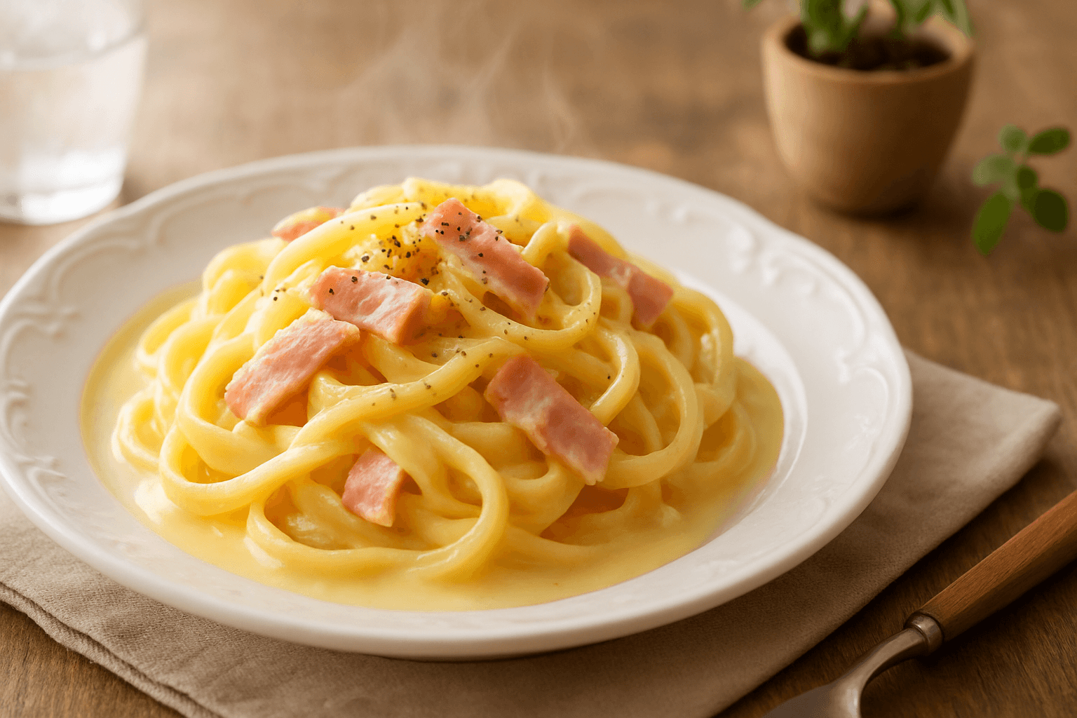 牛乳でとろける風味の本格カルボナーラ