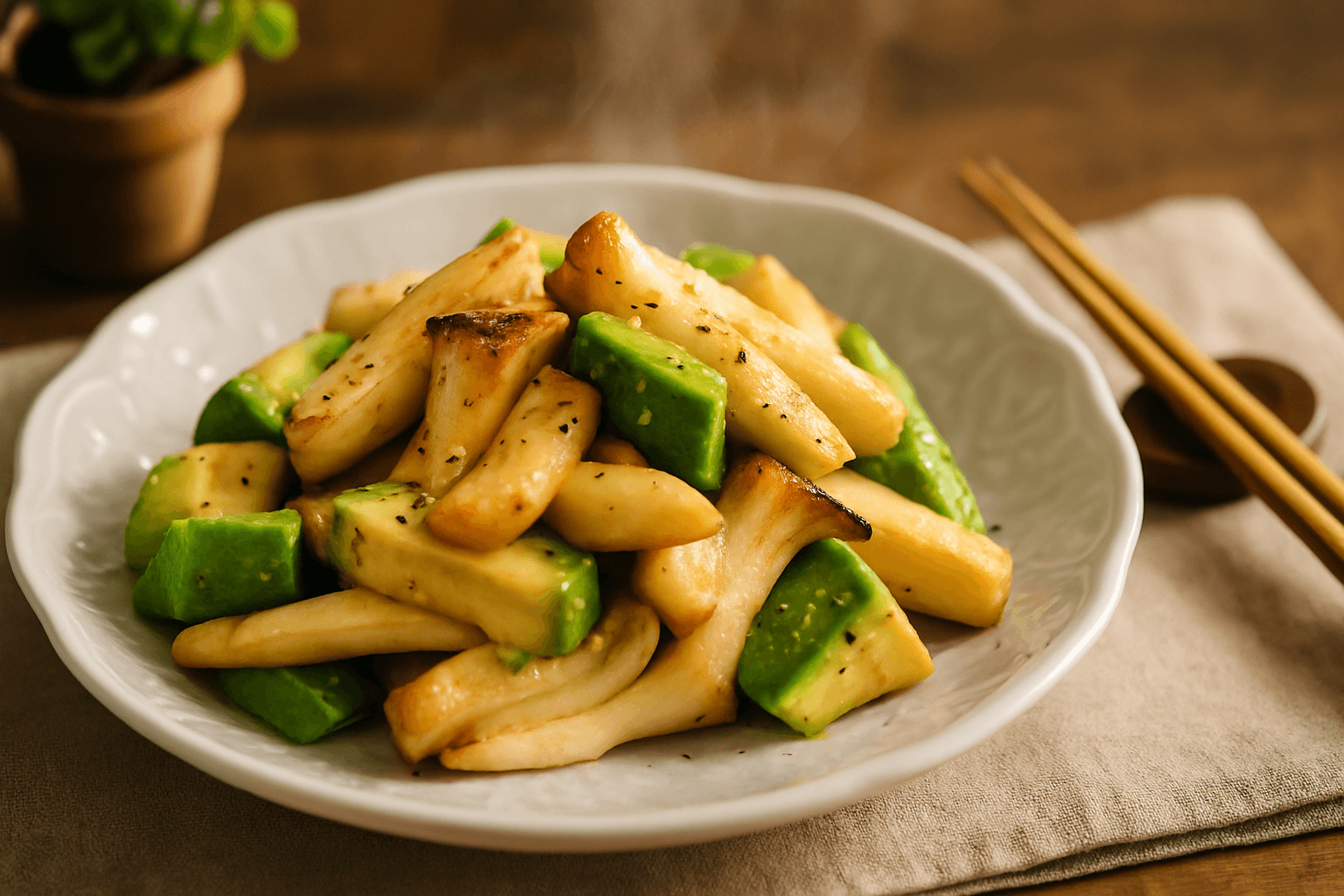 アボカドとエリンギの温かさが嬉しい和風サラダ