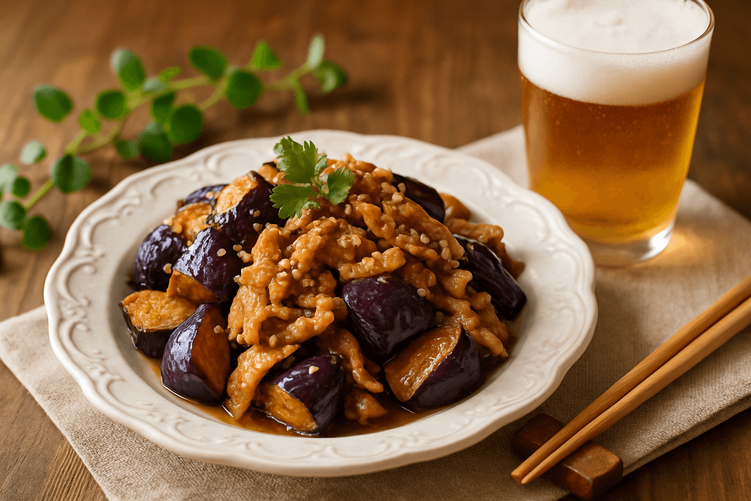 豚肉となすの甘辛生姜焼きの完成写真