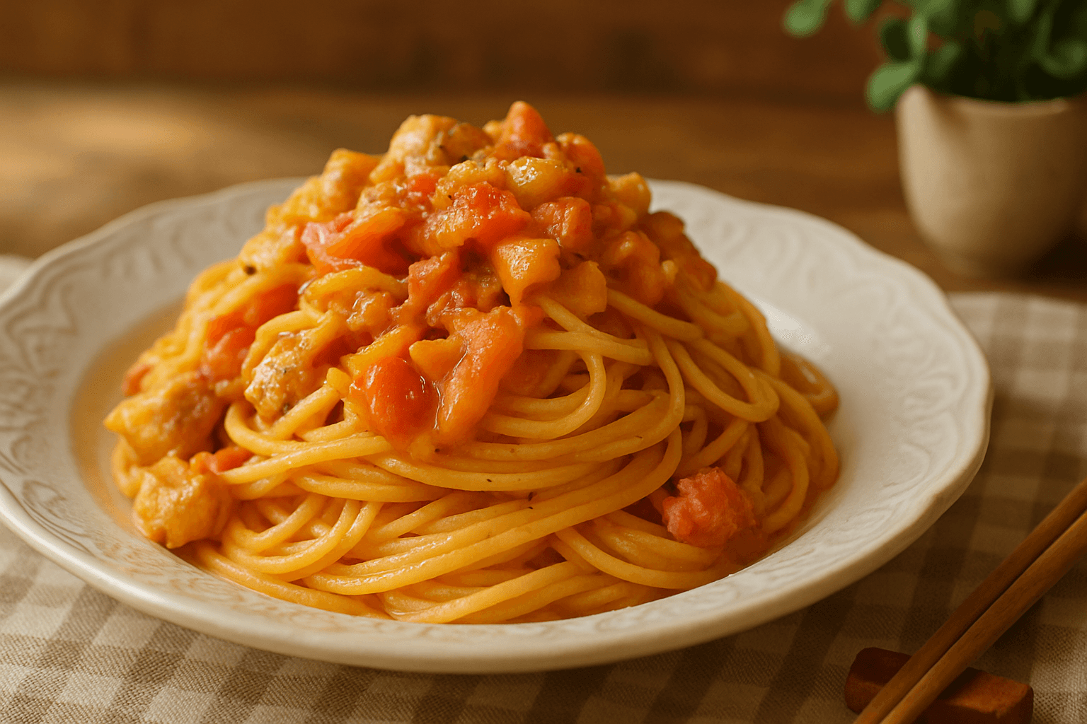 トマトクリームパスタの完成写真