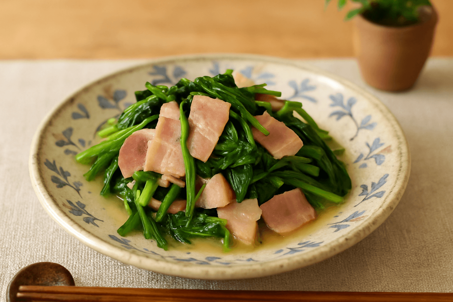 Spinach and Bacon Butter Sauté finished dish