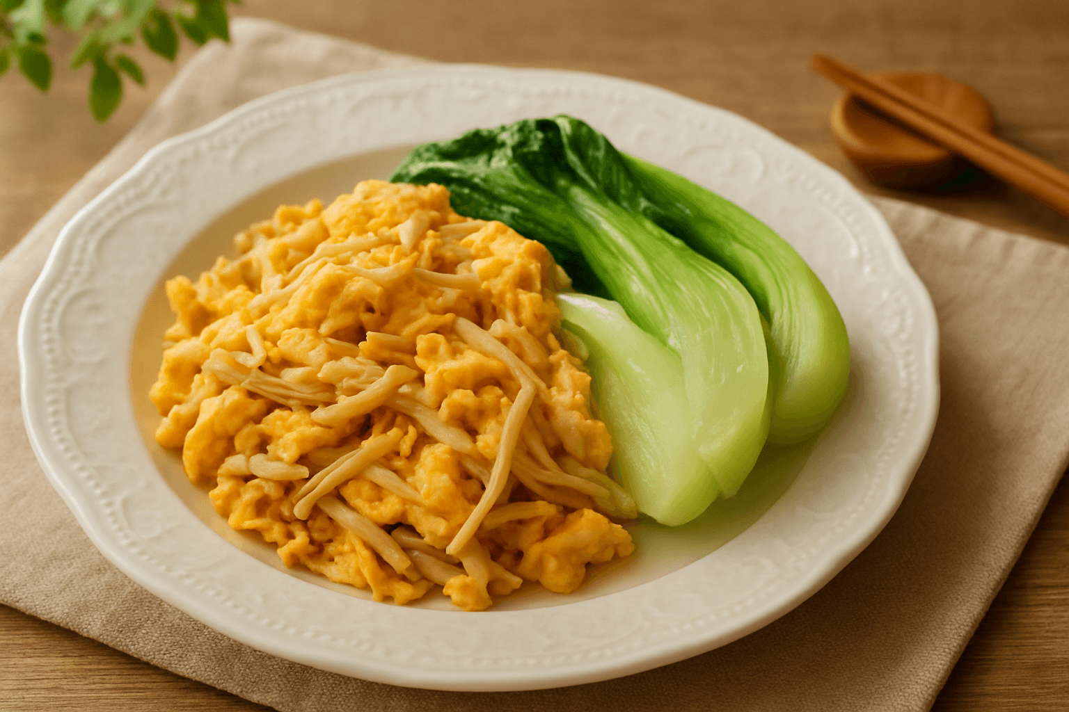 ふわとろ卵とエノキの旨味中華炒め