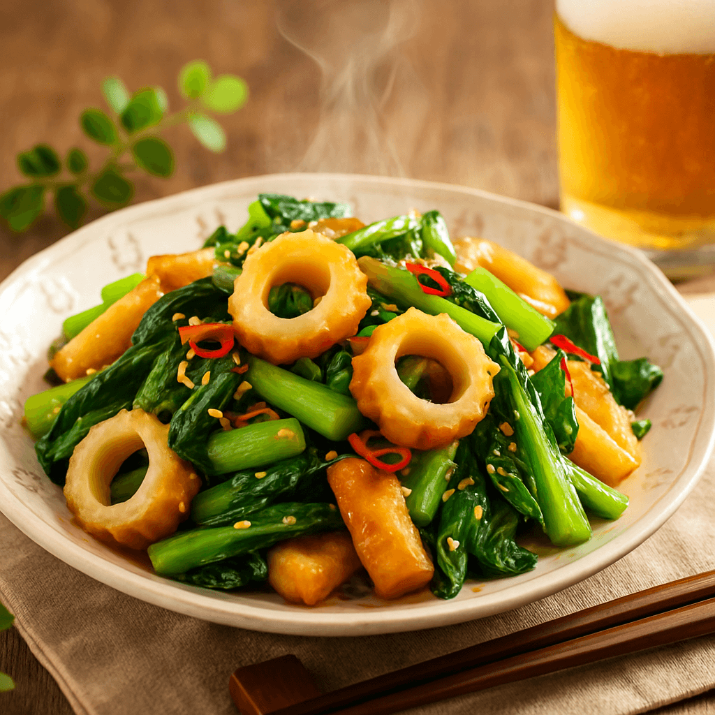 Aromatic and Healthy Chikuwa and Komatsuna Stir-Fry